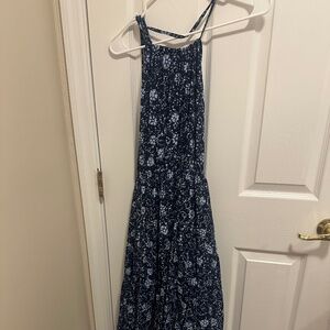 Madewell Brynn Halter Dress - Textured Ecovero Classic Indigo LG (Women's 10-12)